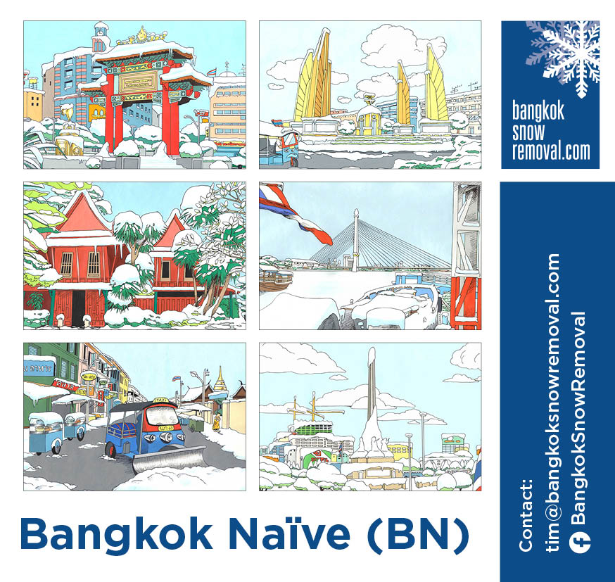 Six iconic monuments and streets presented in a vibrant, naïve style muted by a blanket of fresh snow.